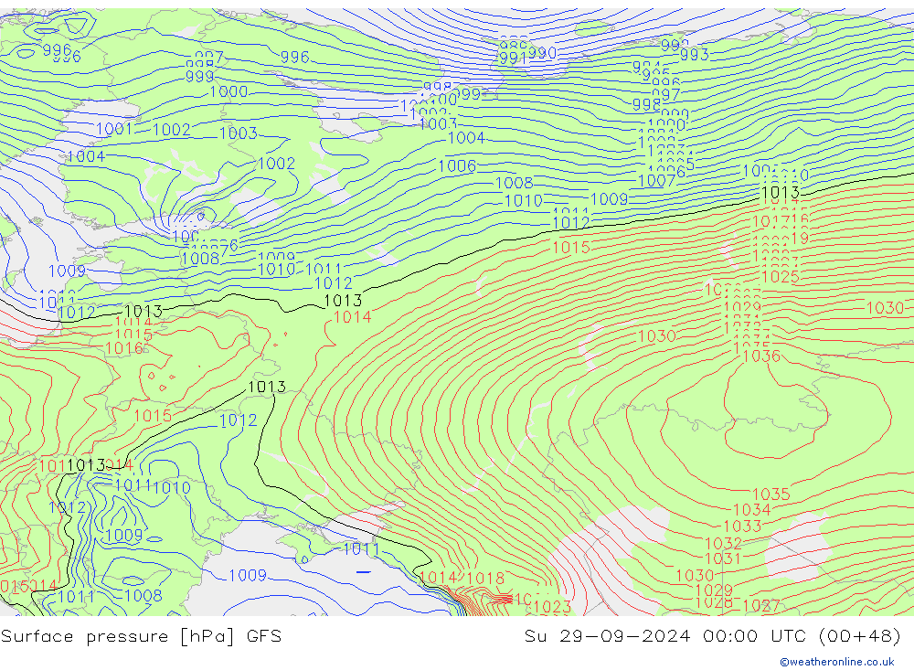 Surface pressure GFS Su 29.09.2024 00 UTC