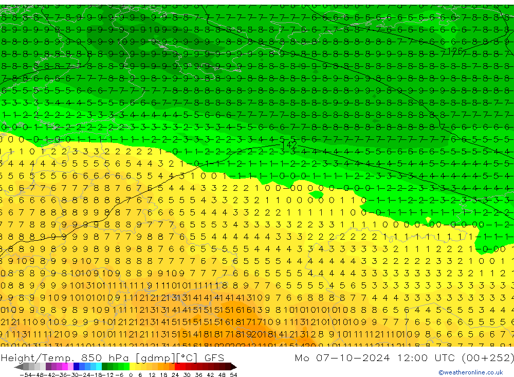 Z500/Rain (+SLP)/Z850 GFS  07.10.2024 12 UTC