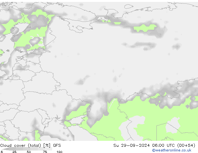 Nubi (totali) GFS dom 29.09.2024 06 UTC