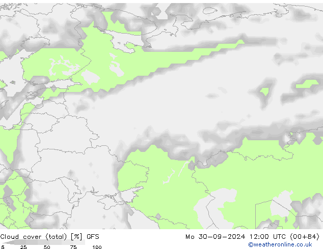 Cloud cover (total) GFS Po 30.09.2024 12 UTC