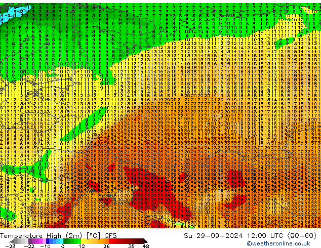 Temperature High (2m) GFS Su 29.09.2024 12 UTC