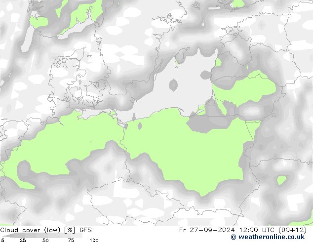 Cloud cover (low) GFS Fr 27.09.2024 12 UTC