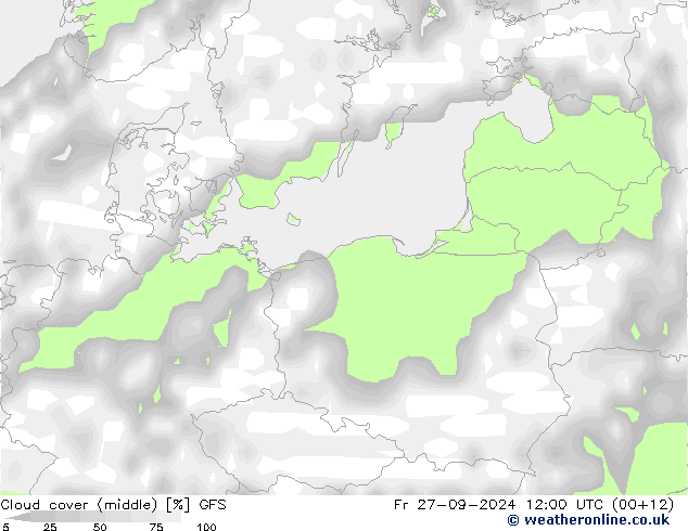 Cloud cover (middle) GFS Fr 27.09.2024 12 UTC