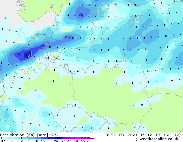 Z500/Rain (+SLP)/Z850 GFS ven 27.09.2024 12 UTC