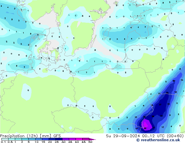 Précipitation (12h) GFS dim 29.09.2024 12 UTC