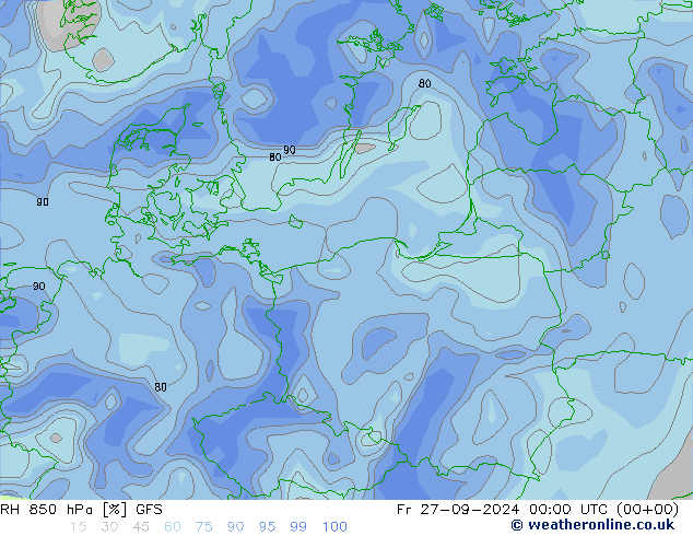 RH 850 hPa GFS Fr 27.09.2024 00 UTC