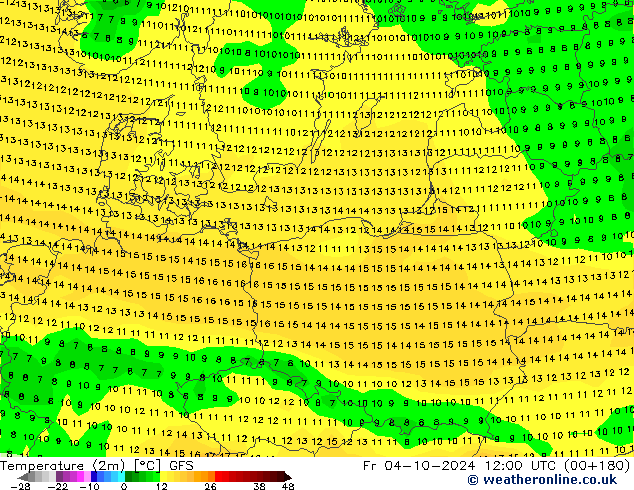 Temperature (2m) GFS Fr 04.10.2024 12 UTC