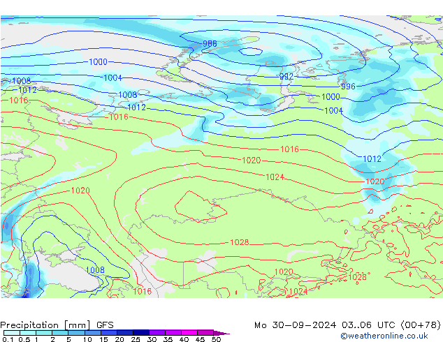 осадки GFS пн 30.09.2024 06 UTC
