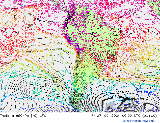 Theta-e 850hPa GFS Pá 27.09.2024 00 UTC