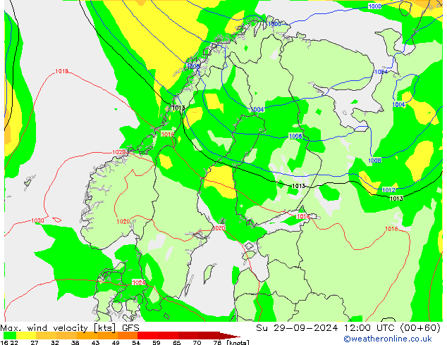 Max. wind velocity GFS Su 29.09.2024 12 UTC