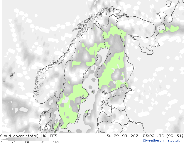 zachmurzenie (suma) GFS nie. 29.09.2024 06 UTC