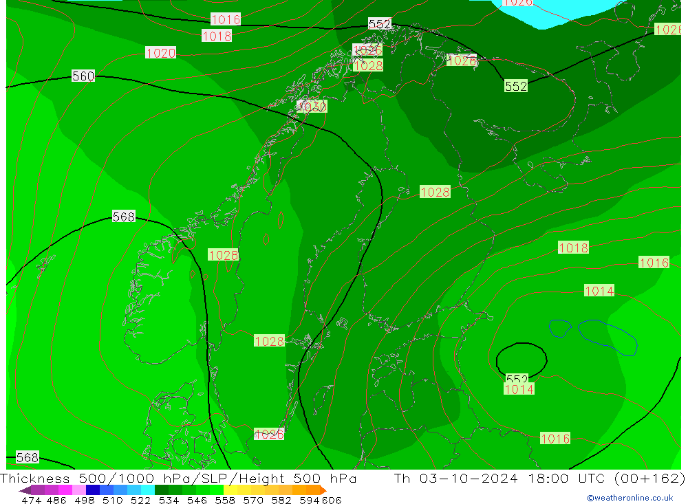 Thck 500-1000hPa GFS Th 03.10.2024 18 UTC