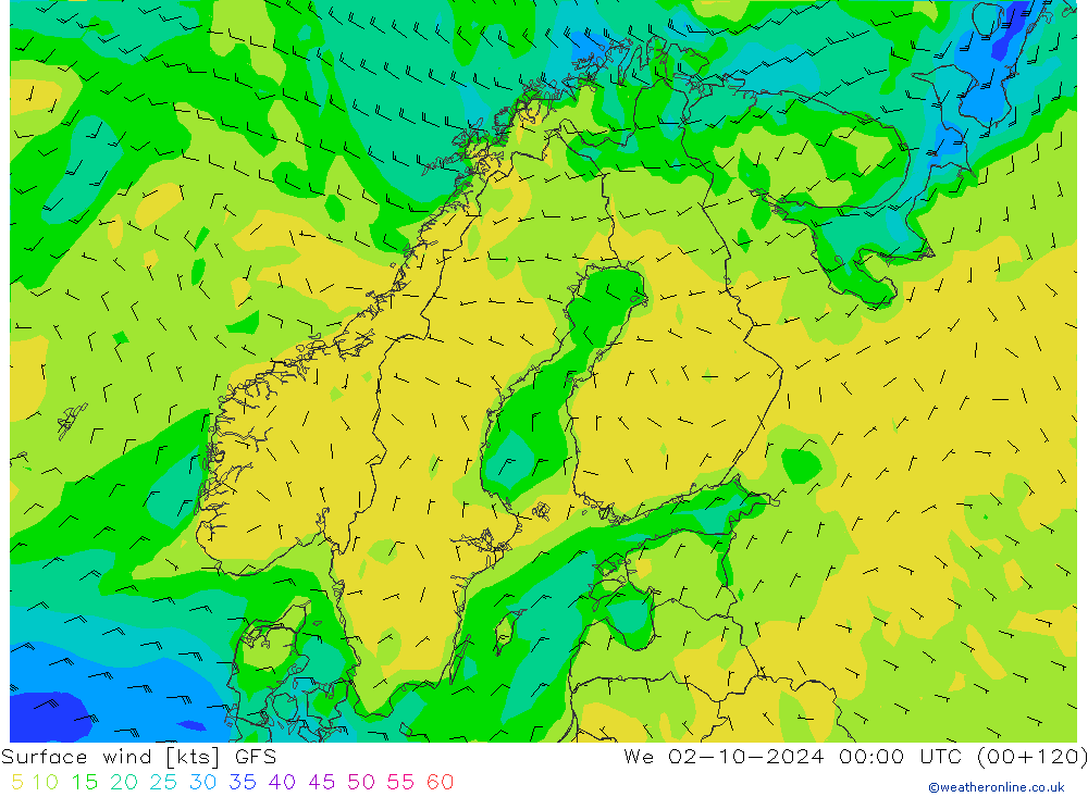 Surface wind GFS We 02.10.2024 00 UTC