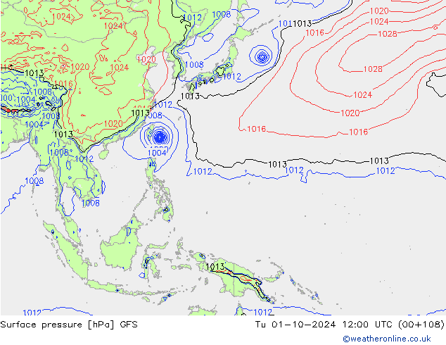 Surface pressure GFS Tu 01.10.2024 12 UTC