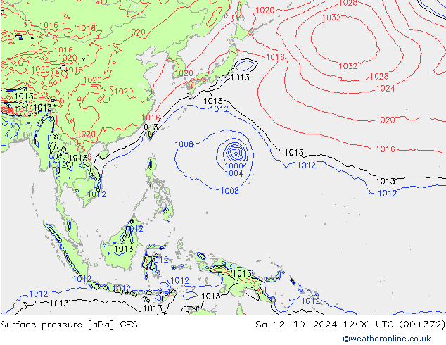 Presión superficial GFS sáb 12.10.2024 12 UTC