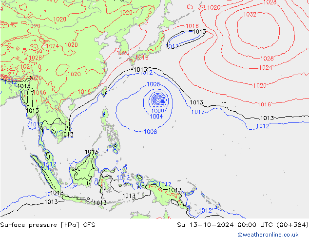 Surface pressure GFS Su 13.10.2024 00 UTC