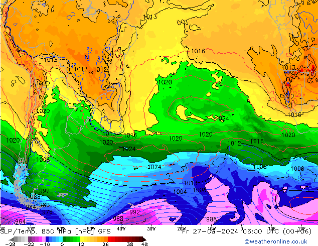 SLP/Temp. 850 hPa GFS ven 27.09.2024 06 UTC