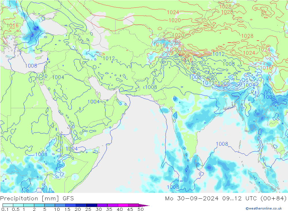 Neerslag GFS ma 30.09.2024 12 UTC