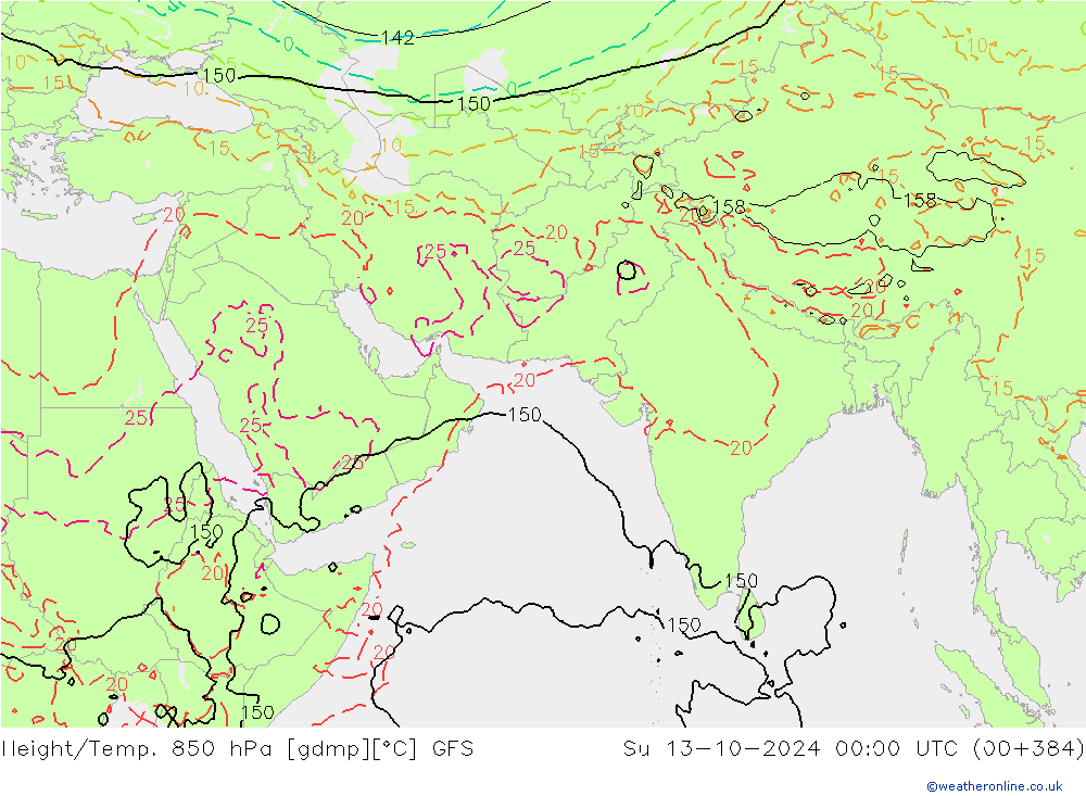 Height/Temp. 850 hPa GFS Su 13.10.2024 00 UTC