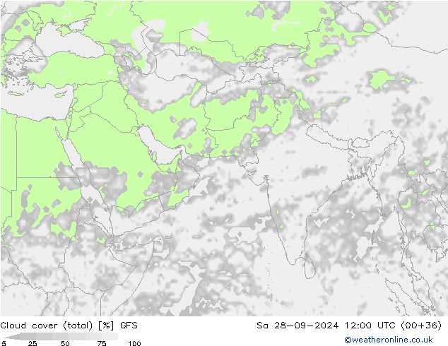 Nubes (total) GFS sáb 28.09.2024 12 UTC