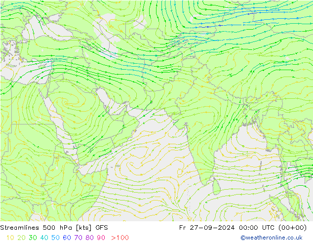 Linea di flusso 500 hPa GFS ven 27.09.2024 00 UTC