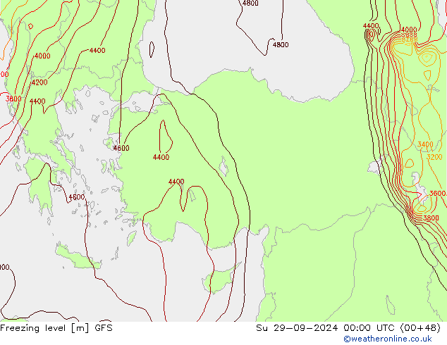 Isoterma de zero graus GFS Dom 29.09.2024 00 UTC