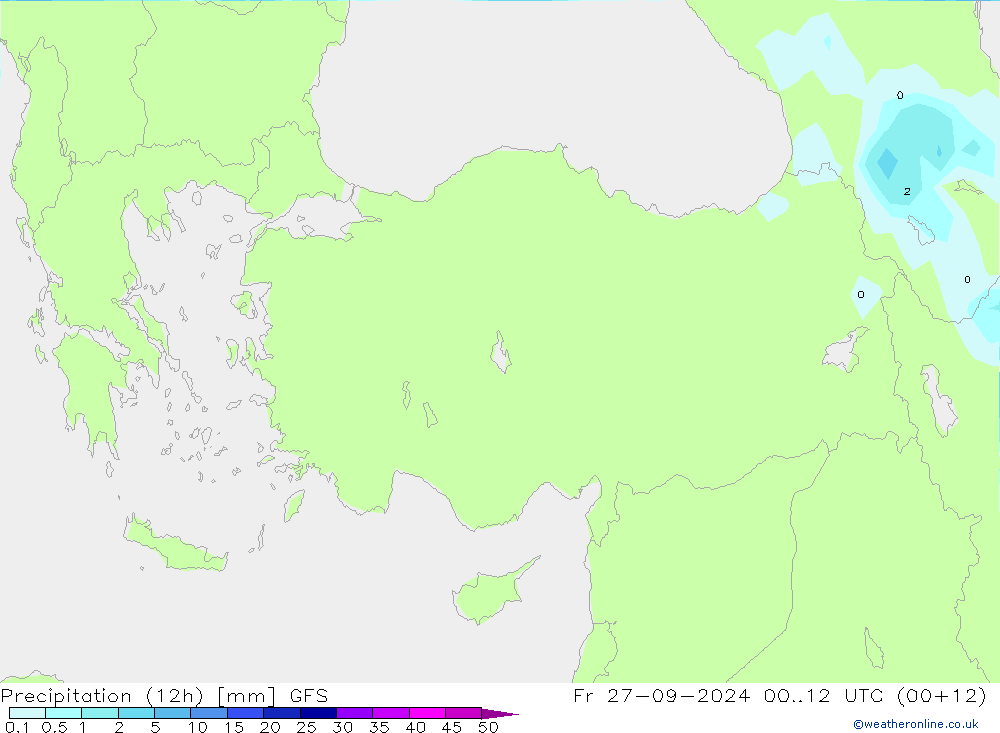 Précipitation (12h) GFS ven 27.09.2024 12 UTC