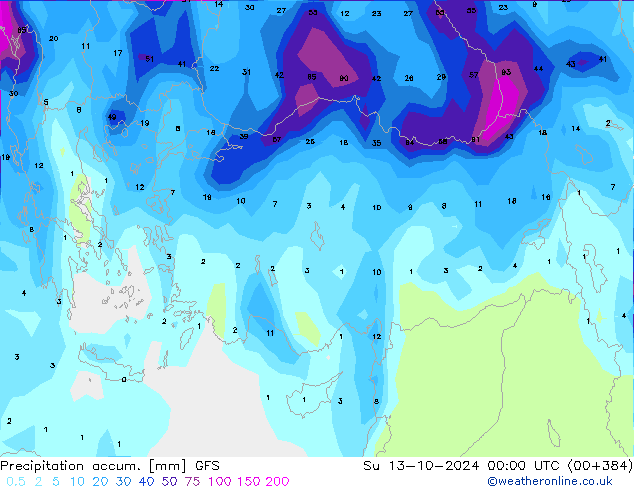 Precipitation accum. GFS Su 13.10.2024 00 UTC