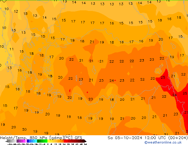 Yükseklik/Sıc. 850 hPa GFS Cts 05.10.2024 12 UTC