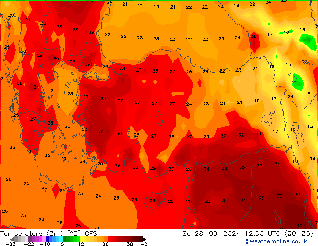 température (2m) GFS sam 28.09.2024 12 UTC