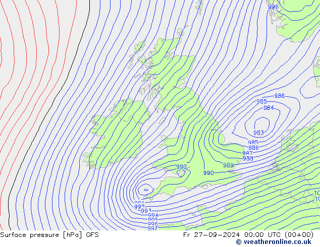 Presión superficial GFS vie 27.09.2024 00 UTC