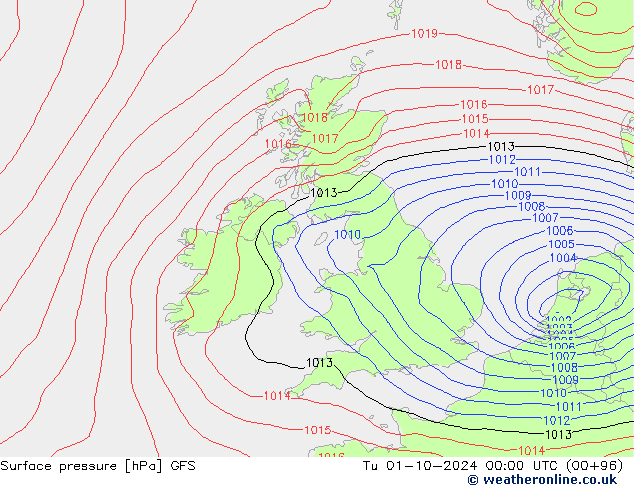 Surface pressure GFS Tu 01.10.2024 00 UTC