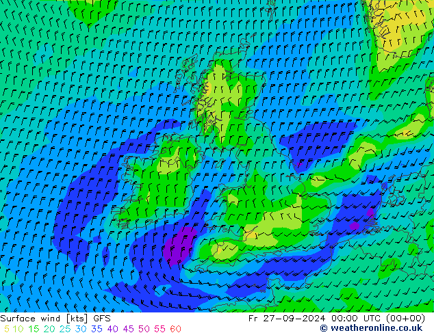 Bodenwind GFS Fr 27.09.2024 00 UTC