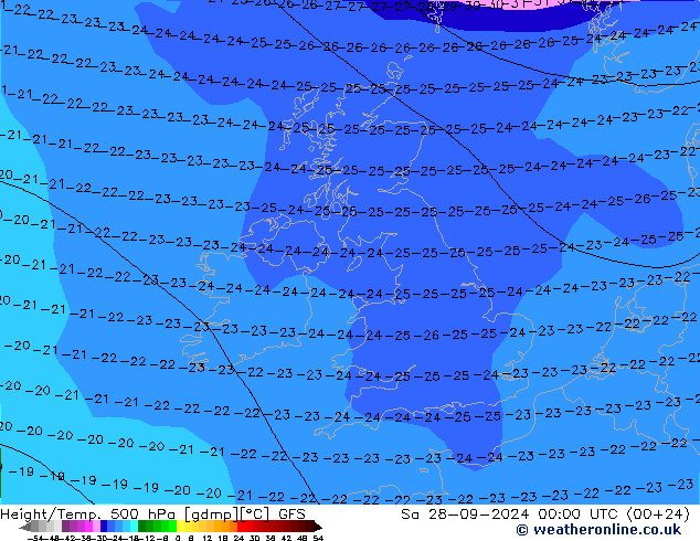 Z500/Rain (+SLP)/Z850 GFS Sa 28.09.2024 00 UTC