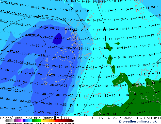 Z500/Rain (+SLP)/Z850 GFS Su 13.10.2024 00 UTC