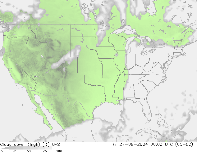 zachmurzenie (wysokie) GFS pt. 27.09.2024 00 UTC