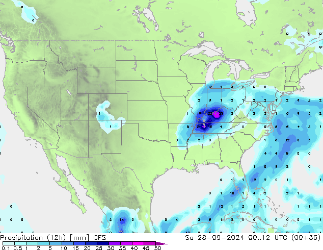 Précipitation (12h) GFS sam 28.09.2024 12 UTC