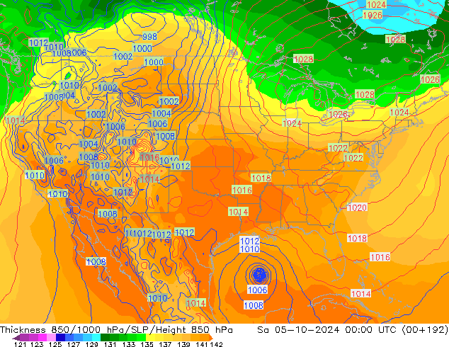 Thck 850-1000 hPa GFS sab 05.10.2024 00 UTC