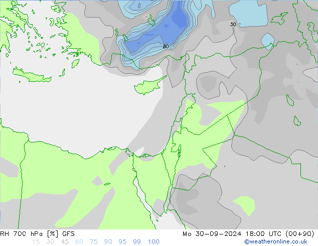 RH 700 hPa GFS Mo 30.09.2024 18 UTC