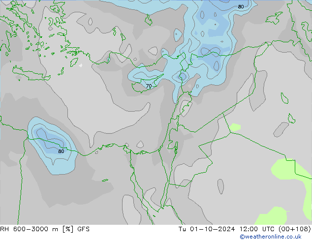 Humidité rel. 600-3000 m GFS mar 01.10.2024 12 UTC