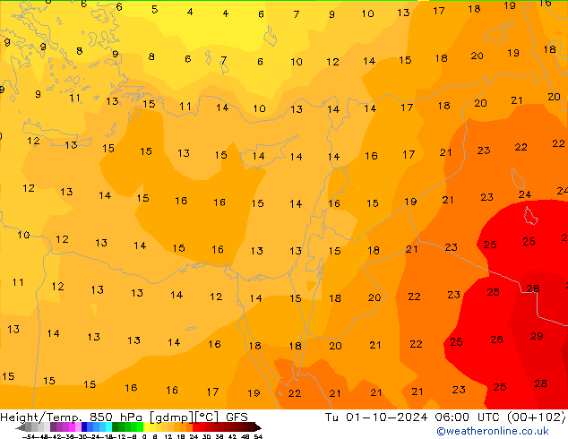 Z500/Yağmur (+YB)/Z850 GFS Sa 01.10.2024 06 UTC