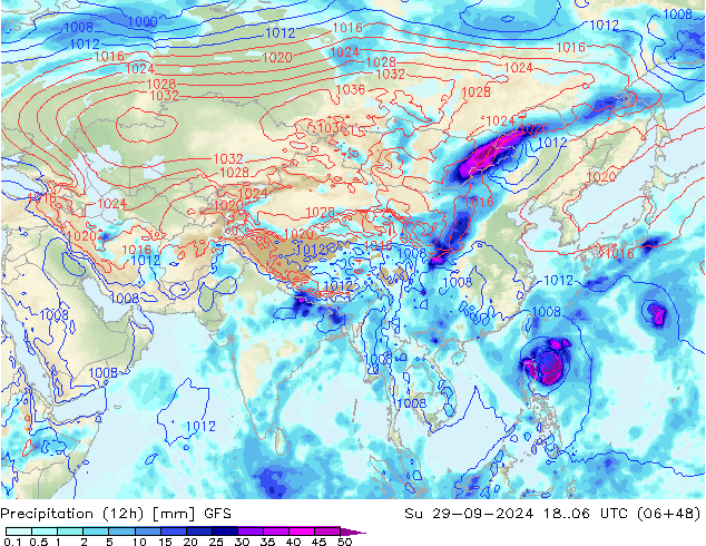 Yağış (12h) GFS Paz 29.09.2024 06 UTC