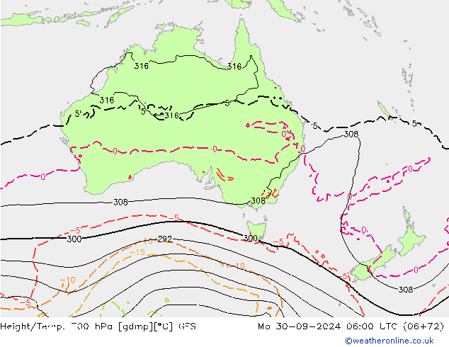 Hoogte/Temp. 700 hPa GFS september 2024