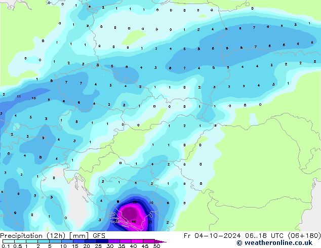 Yağış (12h) GFS Cu 04.10.2024 18 UTC