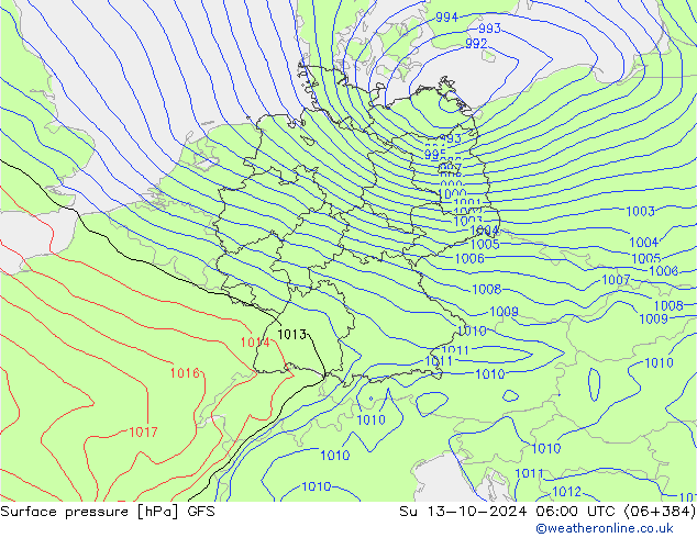 Luchtdruk (Grond) GFS zo 13.10.2024 06 UTC