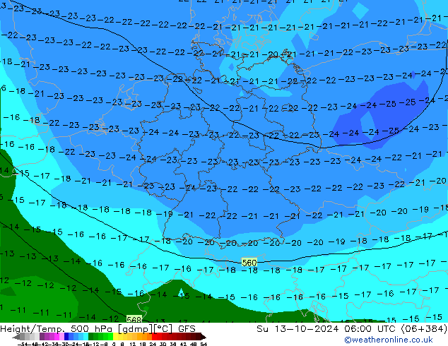 Z500/Regen(+SLP)/Z850 GFS zo 13.10.2024 06 UTC