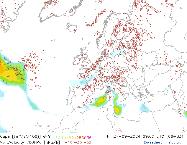 Cape GFS 星期五 27.09.2024 09 UTC