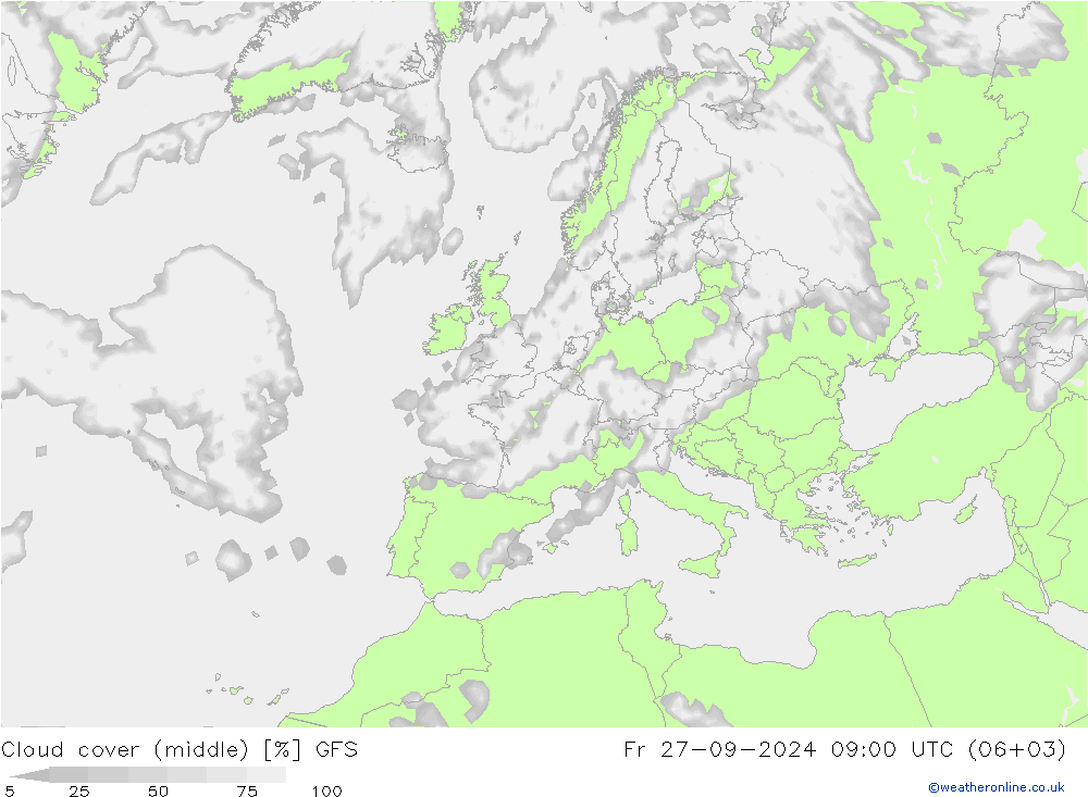 Bewolking (Middelb.) GFS vr 27.09.2024 09 UTC