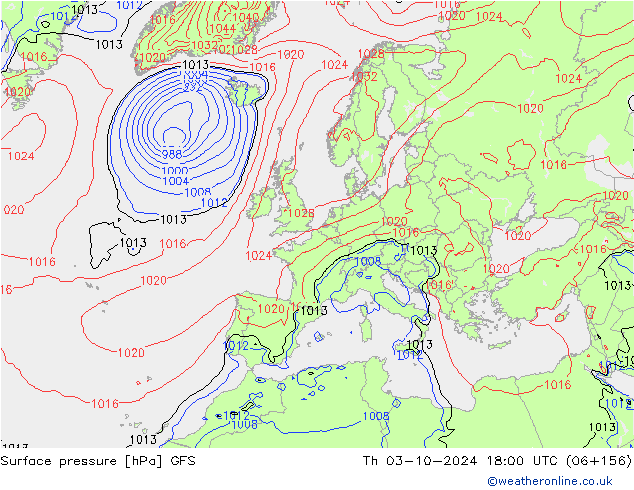 Luchtdruk (Grond) GFS do 03.10.2024 18 UTC