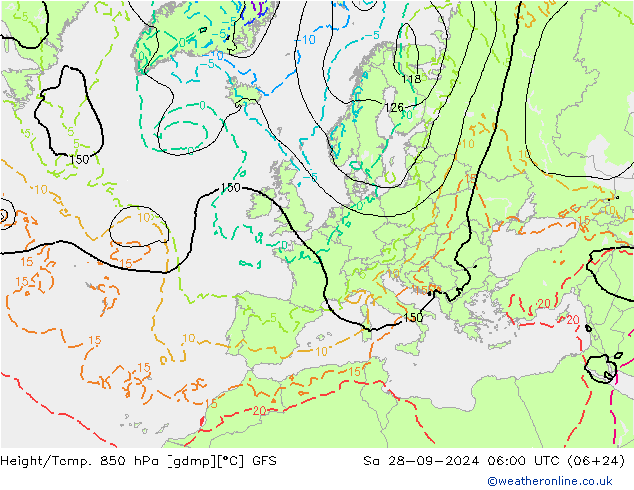 Height/Temp. 850 hPa GFS 星期六 28.09.2024 06 UTC